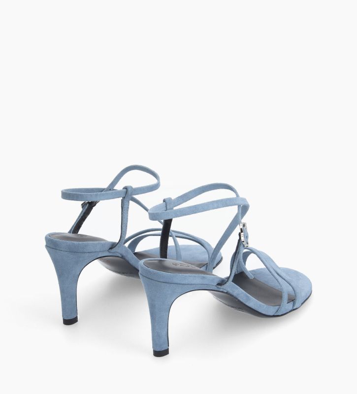 Sandale à talon - Bella 65 -  Cuir velours - Bleu ciel 